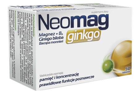 Neomag Ginkgo for Memory and Concentration with Magnesium and Vitamin B6 50 Tablets