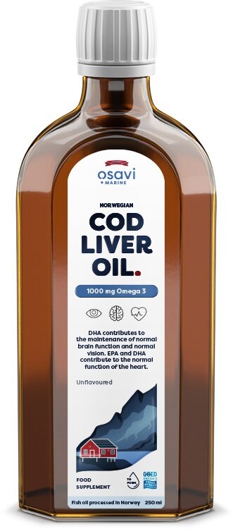 Norwegian Cod Liver Oil, 1000mg Omega 3 (Unflavoured) - 250 ml.