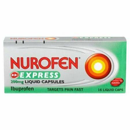 Nurofen Express Ibuprofen Targets Pain Fast 200mg 16 Liquid Capsules