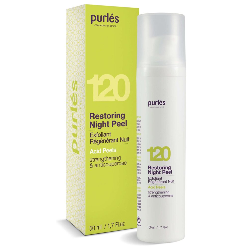 Purles 120 Home Care Acid Peel Restoring Night Peel Exfoliating Strengthening Cream for Vascular Skin 50ml