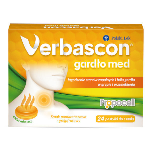 Verbascon Throat Med for Inflammation and Sore Throat with Orange and Grapefruit Flavour 24 Lozenges