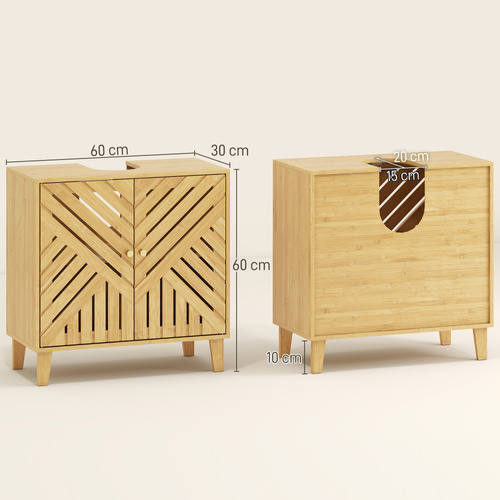 HOMCOM Bamboo Bathroom Under Sink Cabinet with Adjustable Shelf for Basin without Pedestal - Natural