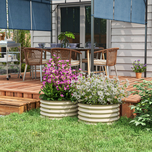 Outsunny Set of 2 Raised Garden Bed, Metal Planter Box with Safety Edging, Easy-to-assemble Stock Tank, Cream White