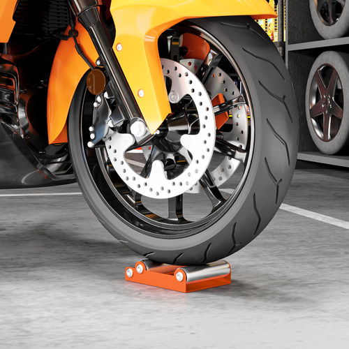 HOMCOM Motorcycle Wheel Cleaning Roller Stand with Steel Frame, Aluminium Rollers, Motorcycle Maintenance Stand for Tyre Cleaning and Chain Lubrication, Fit Tyre Width < 180mm, Bikes < 485lb, Orange