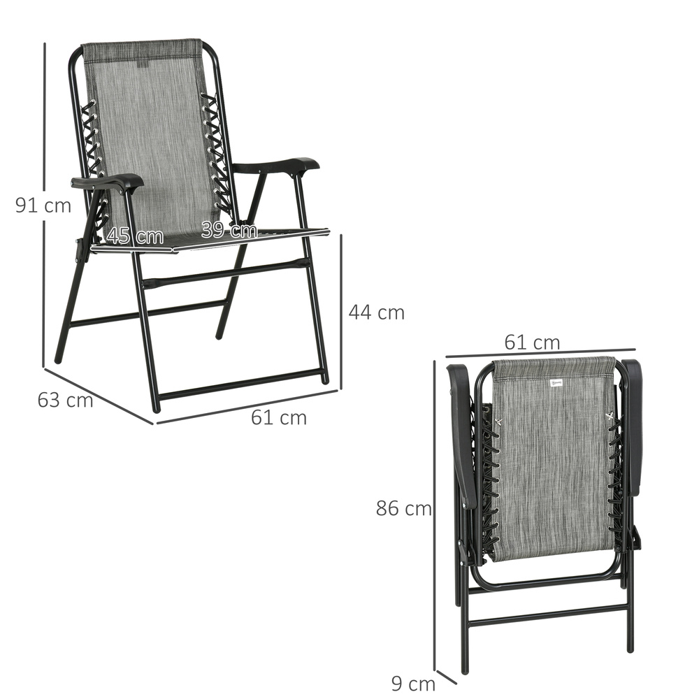 Outsunny Pieces Patio Folding Chair Set, Outdoor Portable Loungers for Camping Pool Beach Deck, Lawn Chairs with Armrest Steel Frame, Mixed Grey