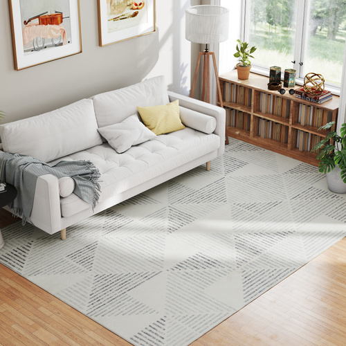 HOMCOM Modern Area Rug, Geometric Pattern Non-Slip Washable Rug, Soft Floor Carpet for Living Room, Bedroom, Dining Room, Home Office, 290 x 200 cm, Grey