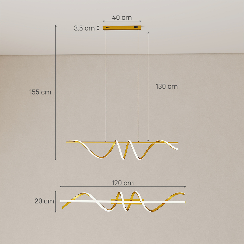 HOMCOM Pendant Light with 3 Colour Temperatures - Gold Tone