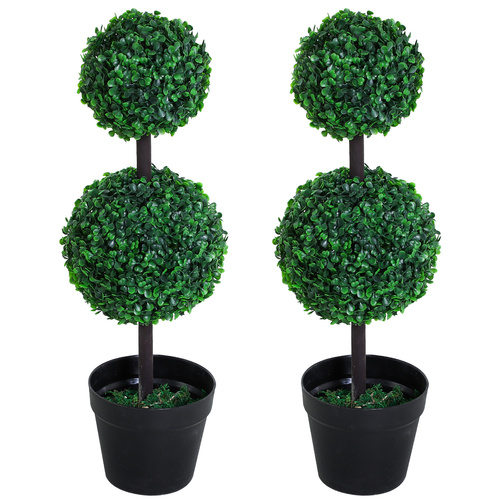 Outsunny Set of 2 Artificial Boxwood Ball Topiary Trees Potted Decorative Plant Indoor Décor (67cm)