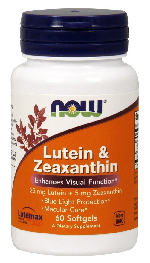 NOW Foods Lutein & Zeaxanthin 25 mg + 5 mg Wsparcie Wzroku i Ochrona Siatkówki 60 Kapsułek