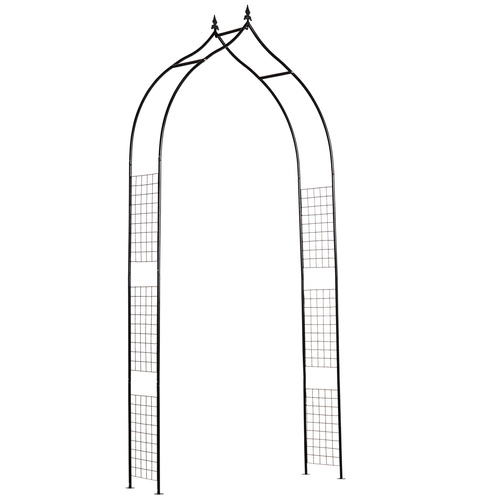 Outsunny Vintage Style Steel Garden Patio Outdoor Arbor & Trellis Arch Support Vines & Climbing Plants Garden Decoration - Black 2.5H m