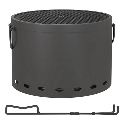 Outsunny Smokeless Fire Pit, 38cm Portable Wood Burning Firepit with Spark Screen and Poker, Low Smoke Camping Bonfire Stove for Garden Patio Picnic, Dark Grey