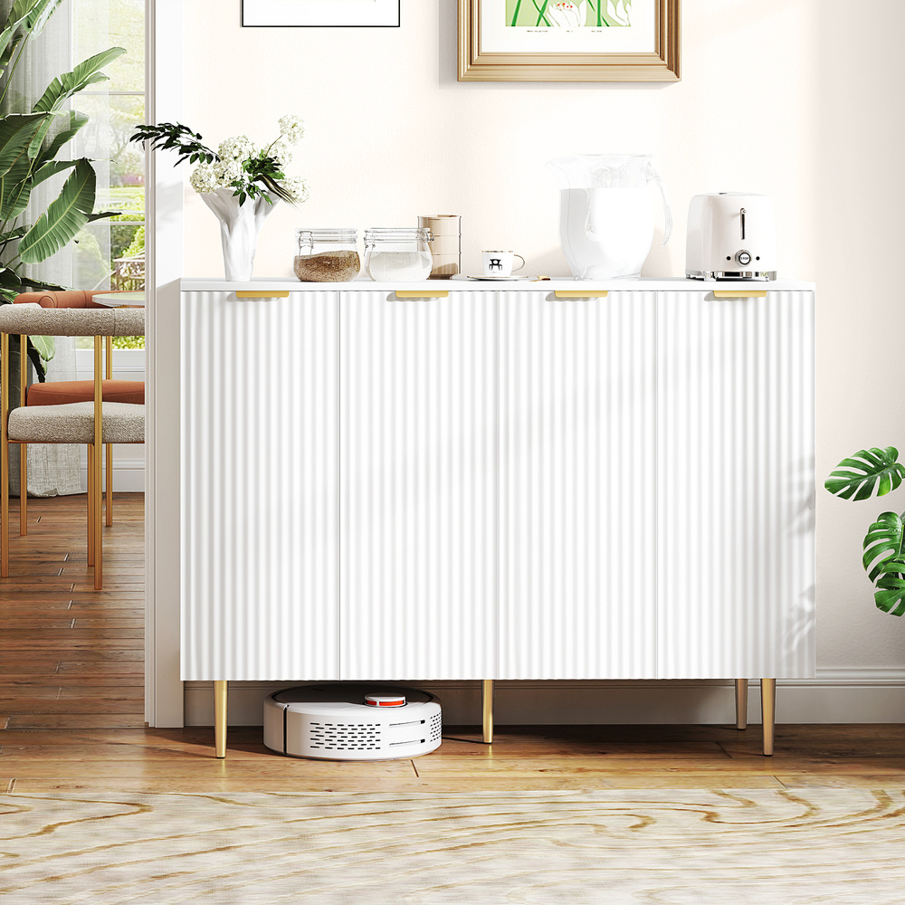 HOMCOM Sideboard Buffet Cabinet, Modern Kitchen Storage Cabinet with 4 Doors and Adjustable Shelves, White