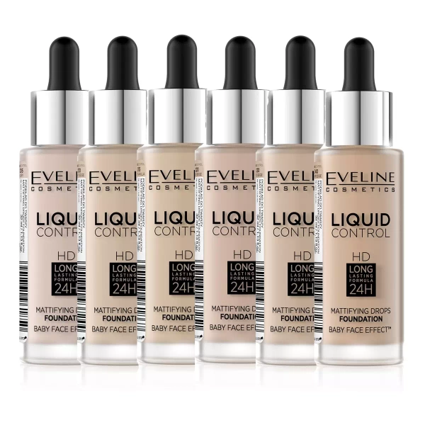 Eveline Liquid Control HD Light Face Foundation with Dropper Excellent Mattifying Effect No 02 Soft Porcelain 32ml