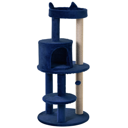 PawHut 104 cm Cat Tree, Cat Condo Tree Tower, Cat Activity Centre with Scratching Posts, Plush Perches, Hanging Ball - Blue