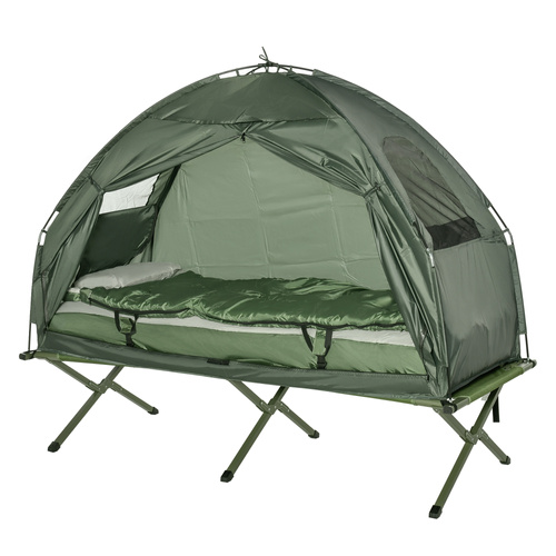 Outsunny Single Bed for Camping Foldable Camping Bed with Mattress for 1-Person Camping & Hiking, Green