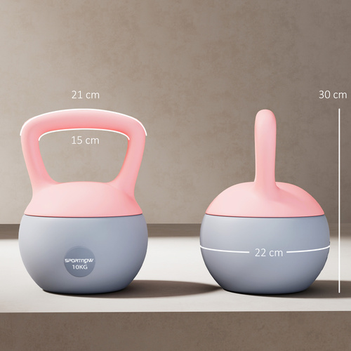 SPORTNOW 10KG Soft Kettlebell, Kettlebell with Non-Slip Handle for Home Gym, Weight Lifting, Strength Training, Pink/Grey