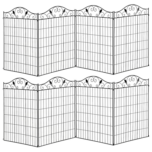 Outsunny Set of 2 Decorative Garden Fence, 8 Panels Metal Picket Fence, Versatile Shapes for Patio Lawn, 365cm x 112cm, Black