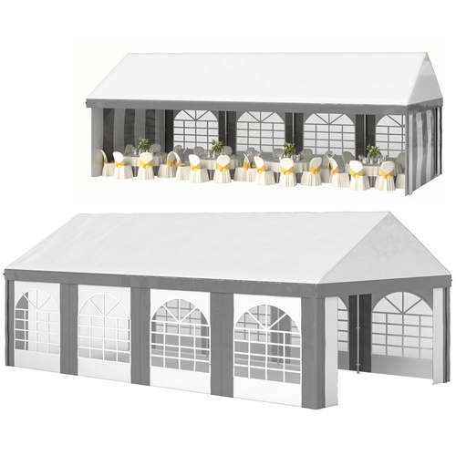 Outsunny 8m x 4m Marquee Gazebo with Sides, Level 4 Wind Protection & Waterproof, Light Grey