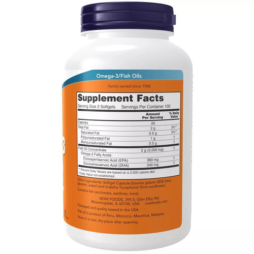 Now Foods Omega-3 Fish Oil, Molecularly Distilled 100 Softgels