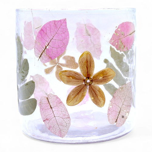 Natural Floral Glass - Straight Candle Holder - Primavera -  (8x8cm)