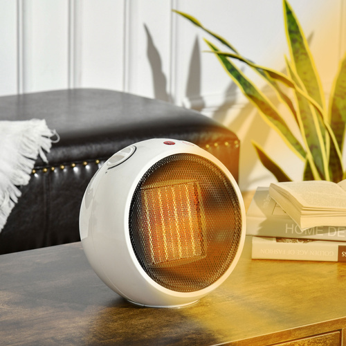 HOMCOM 1500W Small Space Heater, Ceramic Electric Plug in Fan Heater with 3 Heat Setting, Adjustable Temperature, Tip-Over, Overheating Protection, Low Energy, White