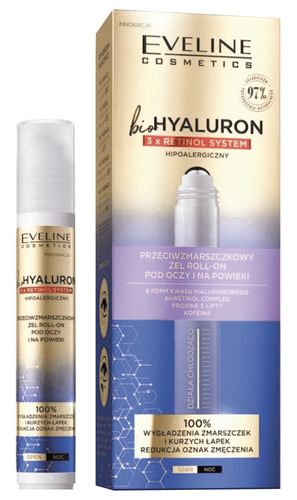 Eveline BioHyaluron 3x Retinol Anti-Wrinkle System Roll-On Gel for Eyes and Eyelids 15ml