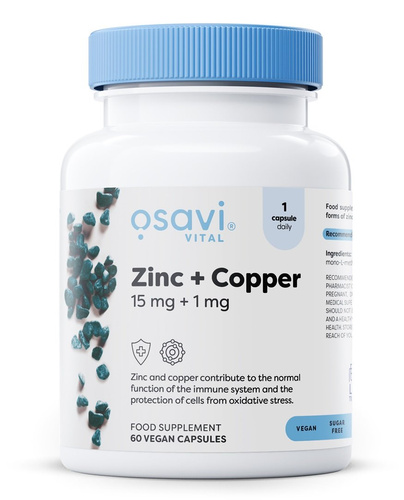 Osavi Cynk + Miedź 15mg + 1mg Suplement Diety na Odporność 60 Kapsułek Wegańskich