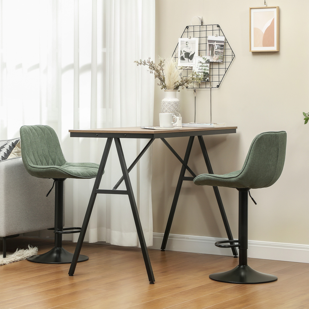 HOMCOM Breakfast Bar Stools Set of 2 Linen upholstery 60-80cm Adjustable Height - Green