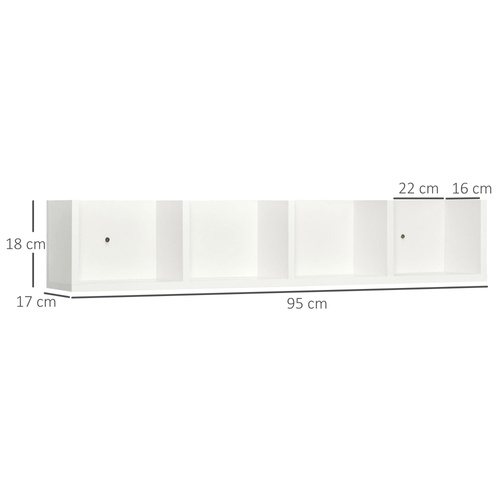 HOMCOM Wall Mount 84 CD / 56 DVD/Blu-ray/ Media Storage Rack 4 Cubes, Wooden Shelf Organiser Unit Bookcase Display, Set of 2, White