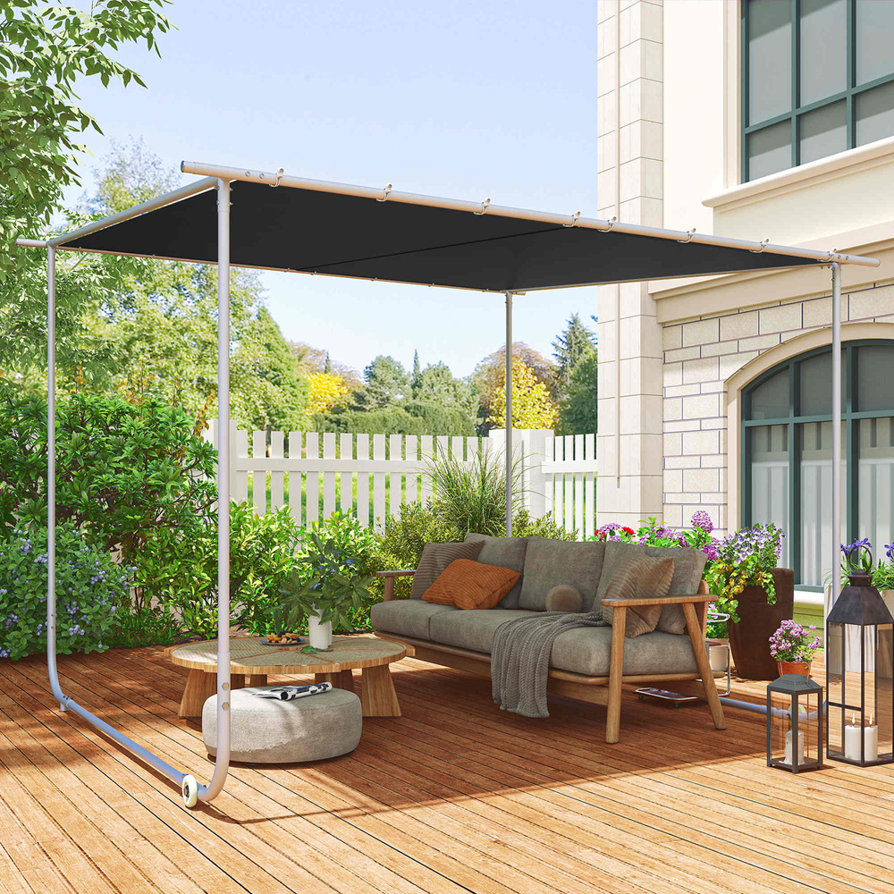 Outsunny 3 x 3(m) Mobile Pergola Kit, Portable Garden Gazebo with Wheels, Sandbags, Steel Frame, UV-Resistant