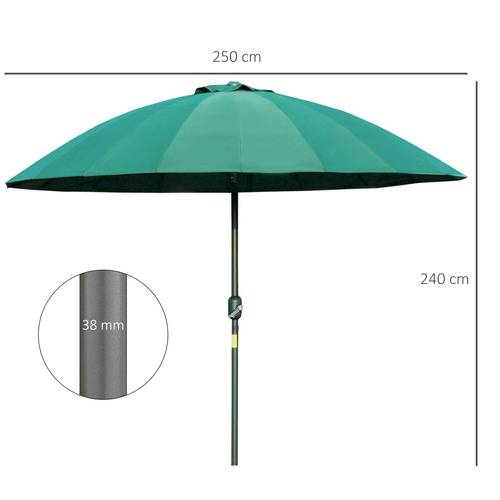 Outsunny 2.5m Shanghai Garden Parasol Umbrella with Crank & Tilt, Adjustable Outdoor Sun Shade, Green