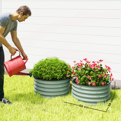 Outsunny Set of 2 Raised Garden Bed, Metal Planter Box with Safety Edging, Easy-to-assemble Stock Tank, Green