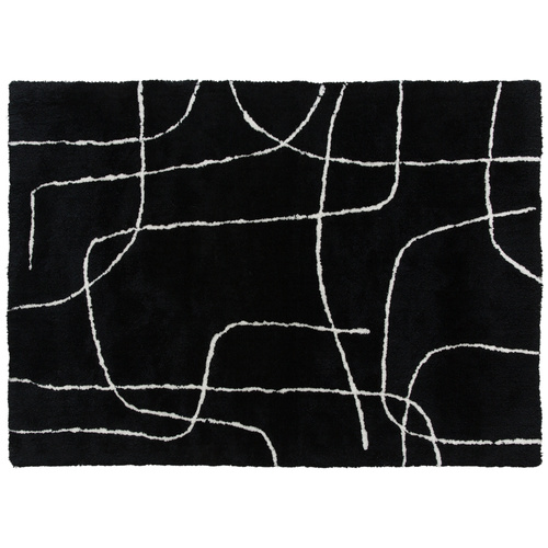 HOMCOM Modern Fluffy Area Rug, Geometric Pattern Washable Rug, Soft High Pile Floor Carpet for Living Room, Bedroom, Dining Room, Home Office, 170 x 120 cm, Black