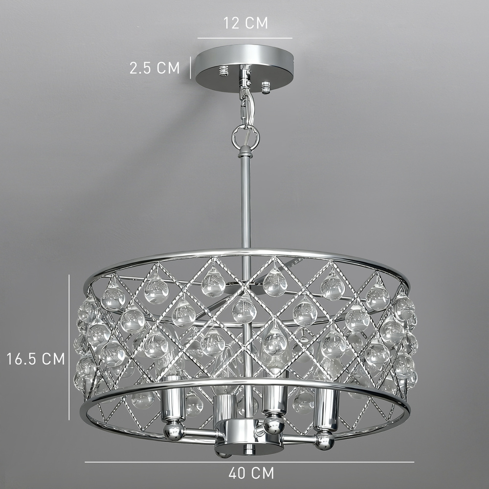 HOMCOM 51 Crystallite Four-Bulb Chandelier - Silver-Tone