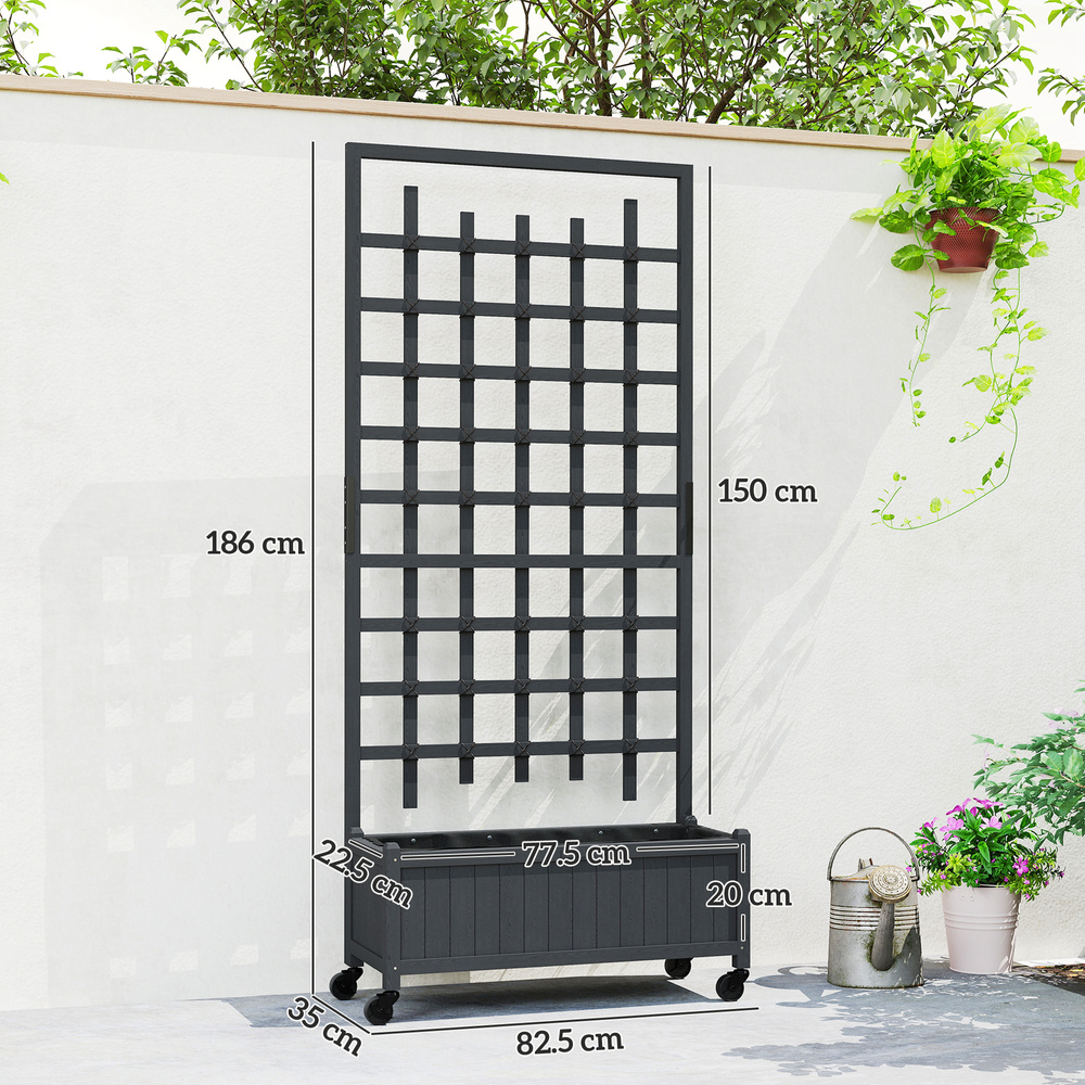 Outsunny Wooden Trellis Planter, Raised Garden Bed with Wheels, to Climb and Grow Vegetables, Herbs and Flowers, Grey