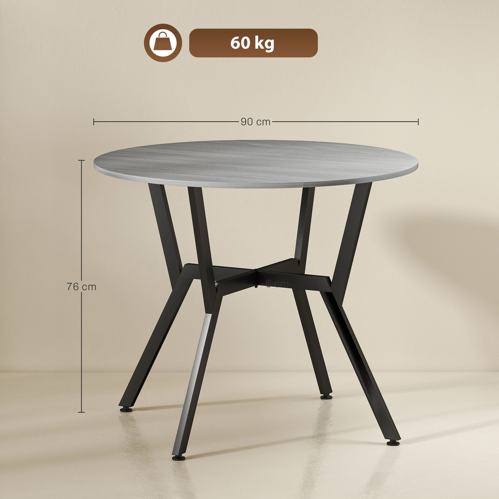 HOMCOM Dining Table, Round Kitchen Table with Black Legs, Anti-slip Foot Pads for Living Room, Dining Room 90 x 76 cm, Grey