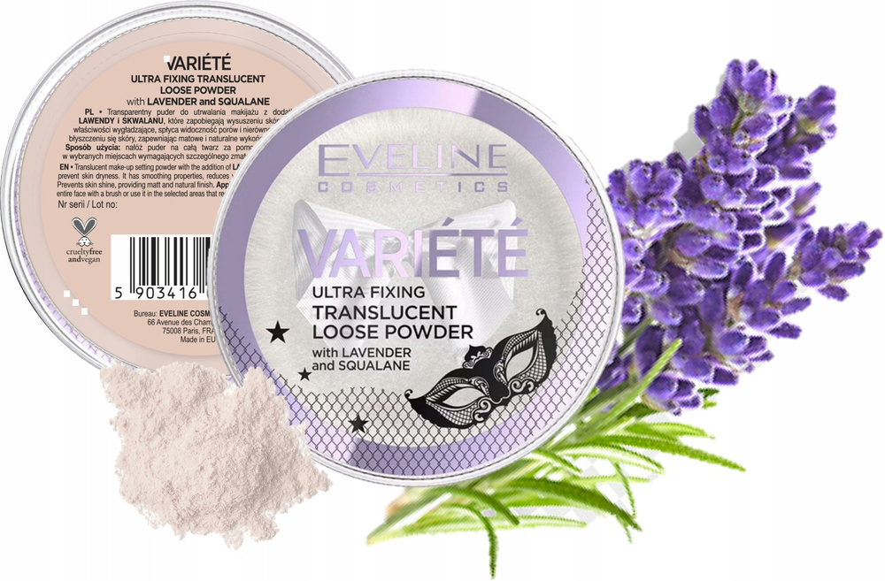 Eveline Variete Ultra Fixing Transparent Loose Face Powder with Matte Finish Lavender Squalane 6ml