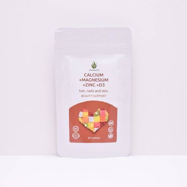 Aloe Vera Pro Wapń + Magnez + Cynk + D3 do Włosów Paznokci i Skóry 60 Tabletki