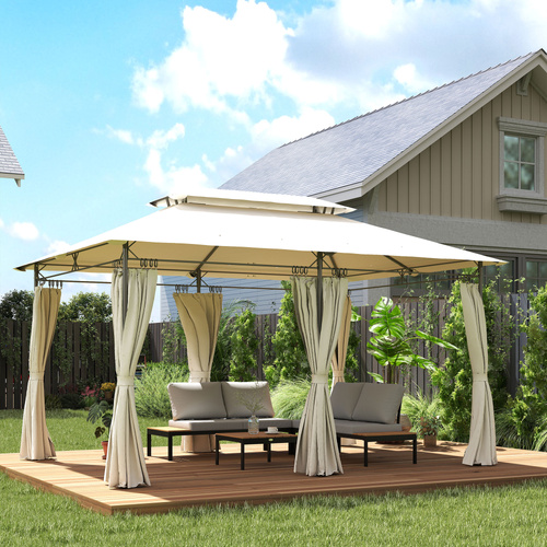 Outsunny 3 x 4m Metal Frame, Two-Tier Roof Gazebo - Cream White