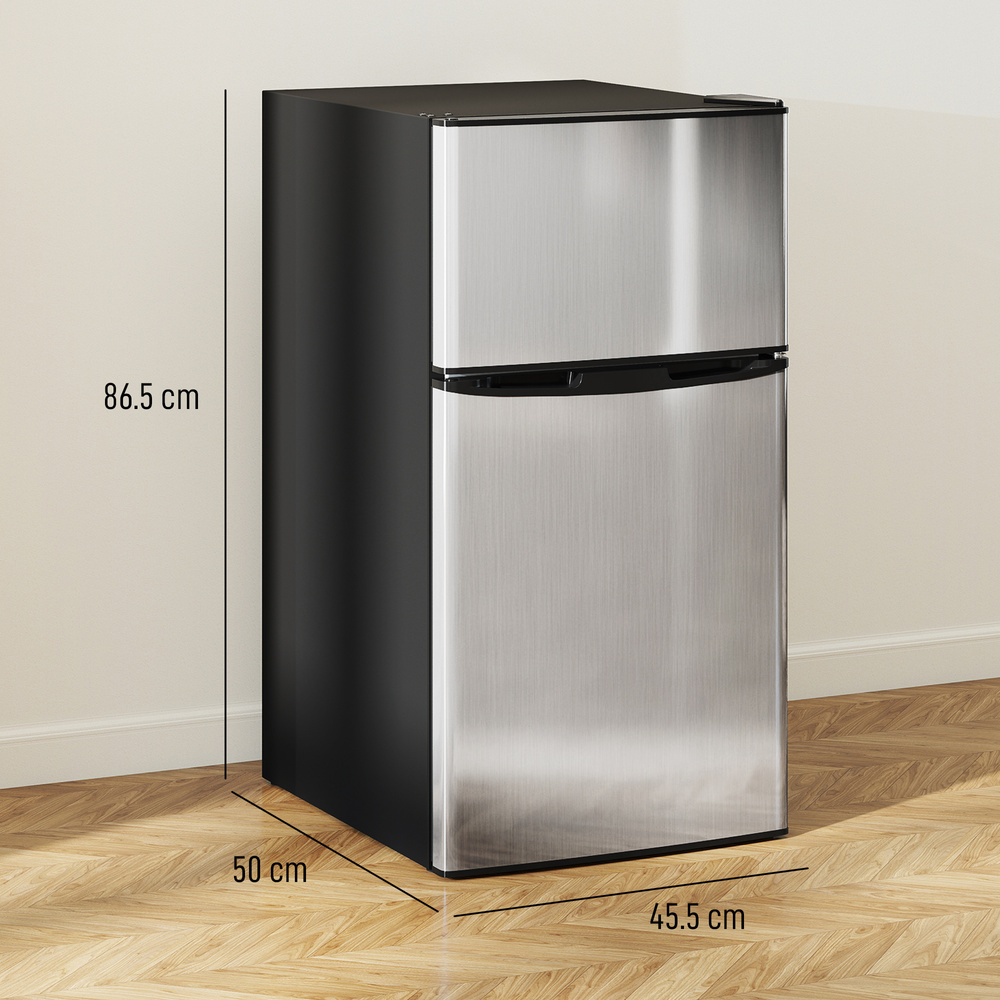 HOMCOM 88L Under Counter Fridge Freezer, Small Refrigerator with 5-Setting, 3 Star Freezer Rating, Black and Silver Tone