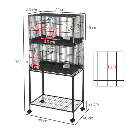 PawHut Two-Tier Bird Cage on Wheels, with Stand, for Small Birds
