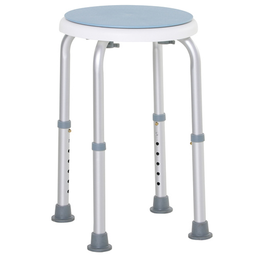 HOMCOM 360° Swivel Shower Chair, Height Adjustable Aluminium Shower Stool with Non-Slip Feet for Disabled, Elderly, Light Blue