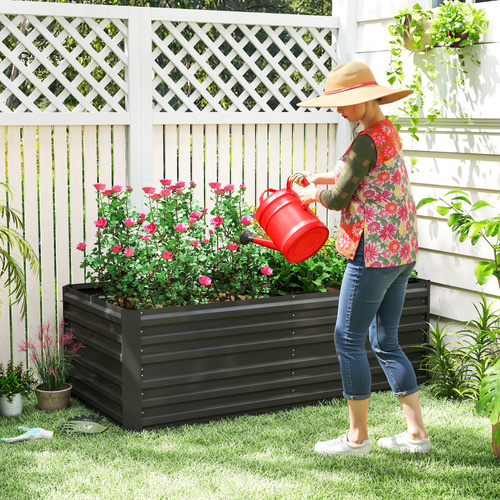 Outsunny Raised Beds for Garden, Galvanised Steel Outdoor Planters with Multi-reinforced Rods, 180 x 90 x 59 cm, Black