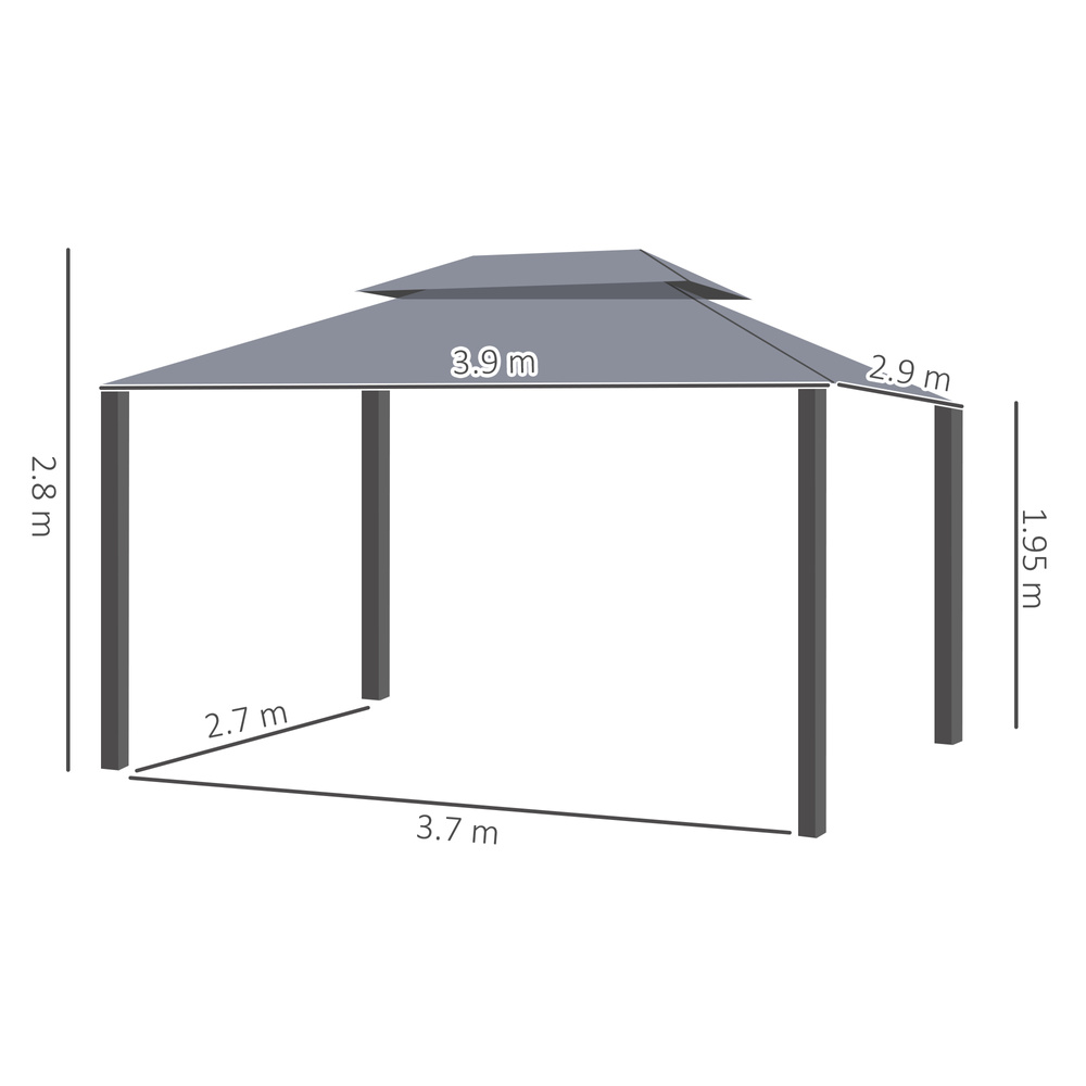Outsunny 3 x 4m Aluminium Garden Gazebo, Marquee Canopy Shelter Pavilion Party Tent with Nets and Curtains for Garden and Deck, Grey