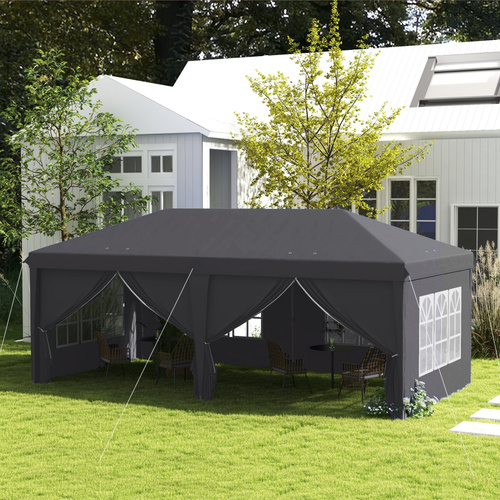 Outsunny Outsunny 3 x 6 m Garden Pop Up Gazebo, Wedding Party Tent Marquee, Water Resistant Awning Canopy with Sidewalls, Windows, Carry Bag, Grey