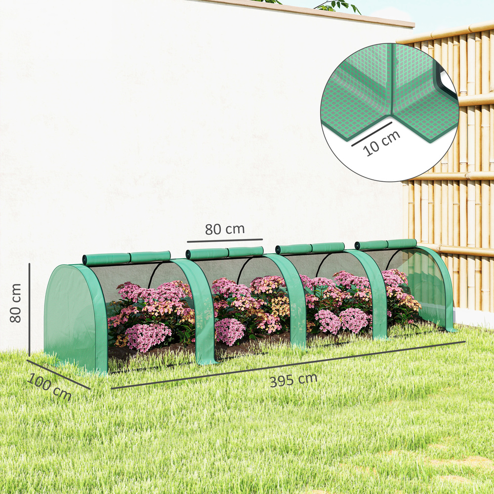 Outsunny 395 x 100 cm Low Tunnel Greenhouse - Green