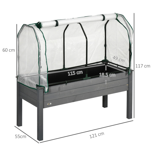 Outsunny Raised Garden Bed Outdoor Elevated Wood Planter Box w/ PE Cover, Dark Grey