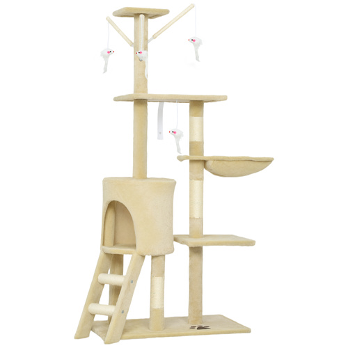 PawHut Multi-Level Cat Tower, 134cm Cat Tree with Condo and Sisal Scratching Posts for Indoor Kittens, Beige