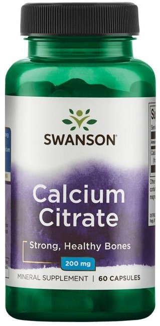 Swanson Calcium Citrate 200mg for Healthy Bones and Teeth 60 Capsules
