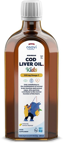 Osavi Norwegian Cod Liver Oil Kids 500mg Omega 3 Lemon 250 ml